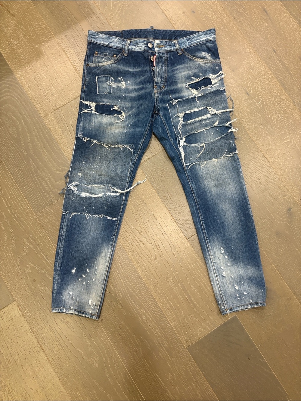 DSQUARED2 Distressed Dark Blue Straight Jeans